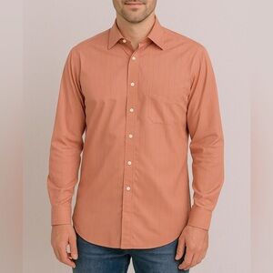 32/33 Med 15.5 Kenneth Cole Long Sleeve Button Dress Shirt Orange Salmon Texture